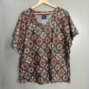 Baby Phat medical scrub‎ top black cat printed short sleeves